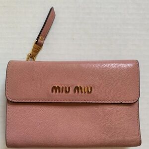Miu Miu Tri-fold Leather Wallet in Begonia Pink